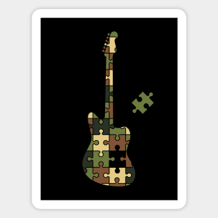 Camouflage Puzzle Offset Style Electric Guitar Silhouette Magnet